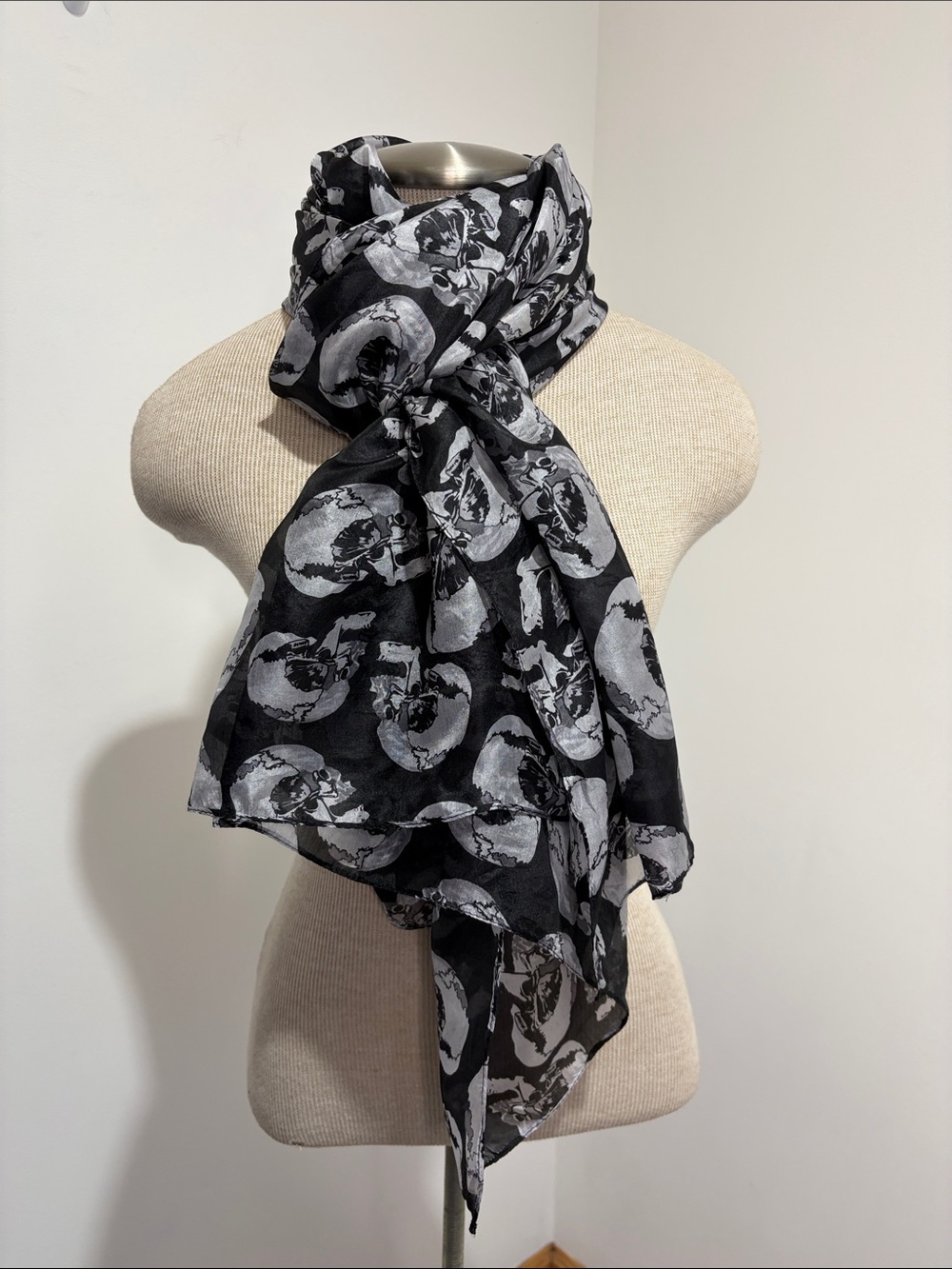 Large Scarf Black White Skull Camouflage Halloween Goth Punk Rock Semi Sheer - Picture 8 of 10